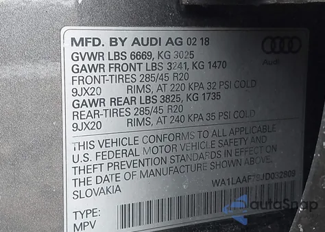 2018 Audi Q7 3.0T Premium from USA, damaged, VIN WA1LAAF79JD032809
